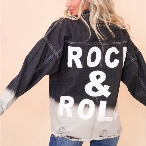 🆕🎸Rock N Roll BLUE and WHITE Distressed Denim Shacket - Picture 3 of 5